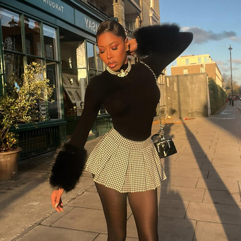 MB10135 Women’s Long Sleeve Fur Cuff Bodysuit