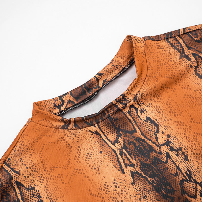 MB10144 Women’s Snake Print Crop Top & Biker Shorts 2-Piece Set