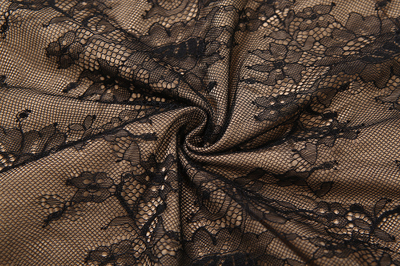 MB1141 Black Sheer Deep V Crop Top & Mini Skirt for Women