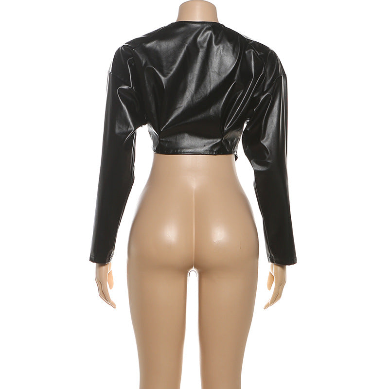 MB1131 PU Leather Cropped Blazer for Women