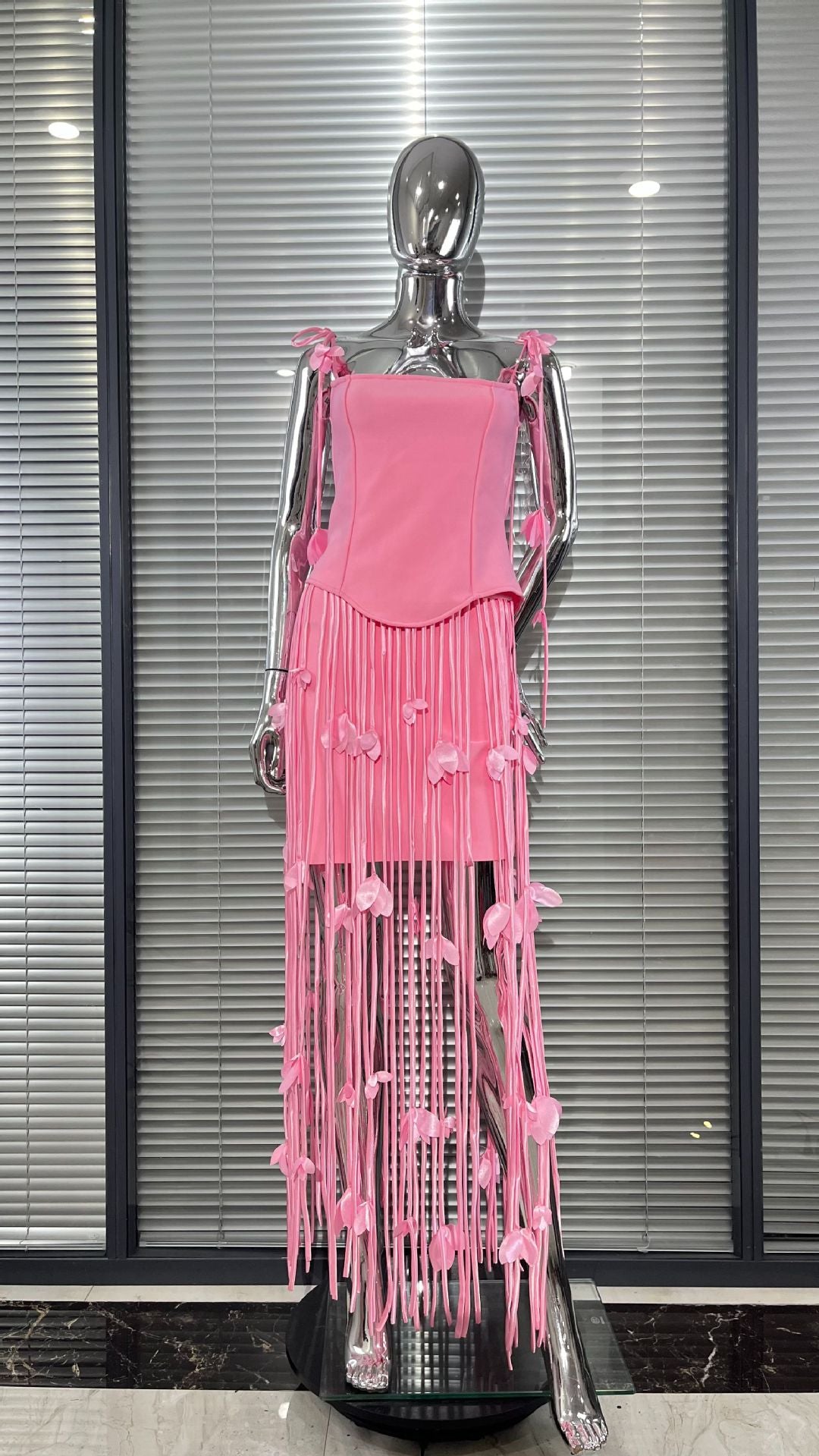 MB2107 Floral Fringe Tassel Bandage Mini Dress, Party Cocktail Gown