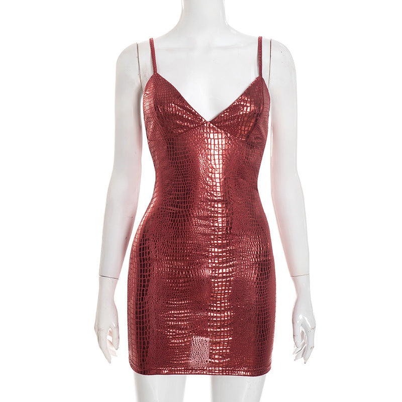 MB10146 Women's Crocodile Print Bodycon Mini Dress