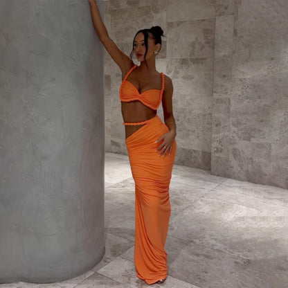 MB1309 Solid Color Long Skirt Set