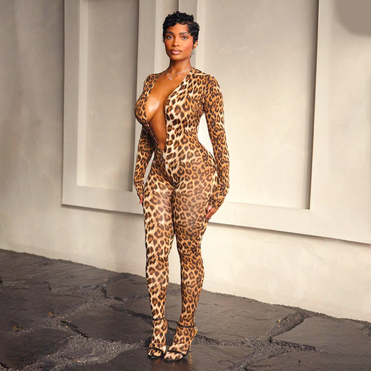 MB1098 Sexy Leopard Print Backless Bodycon Jumpsuit