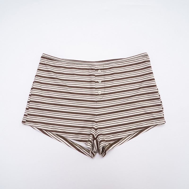 MB1428 Striped 2-Piece Set: Long Sleeve Top + High-Waisted Shorts