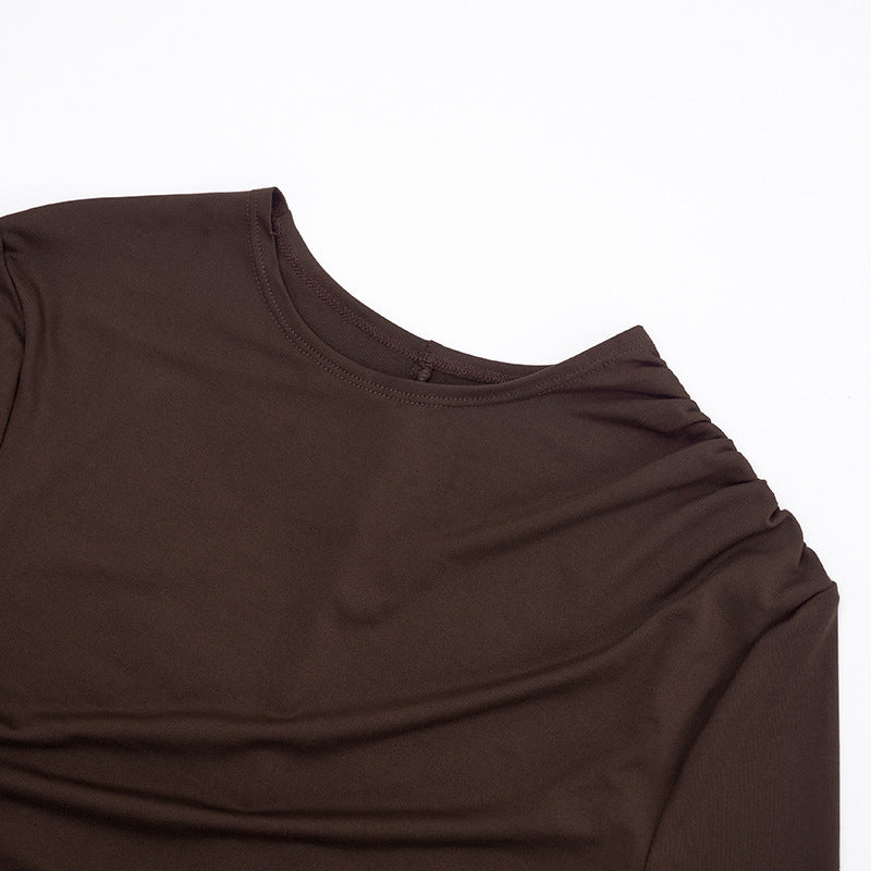 MB1442 Women's Ruched Draped Mini Dress with Long Sleeves