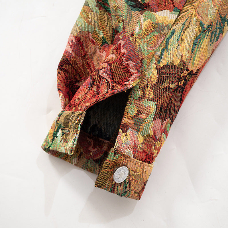 MB10105 Vintage Floral Jacquard Crop Collared Jacket