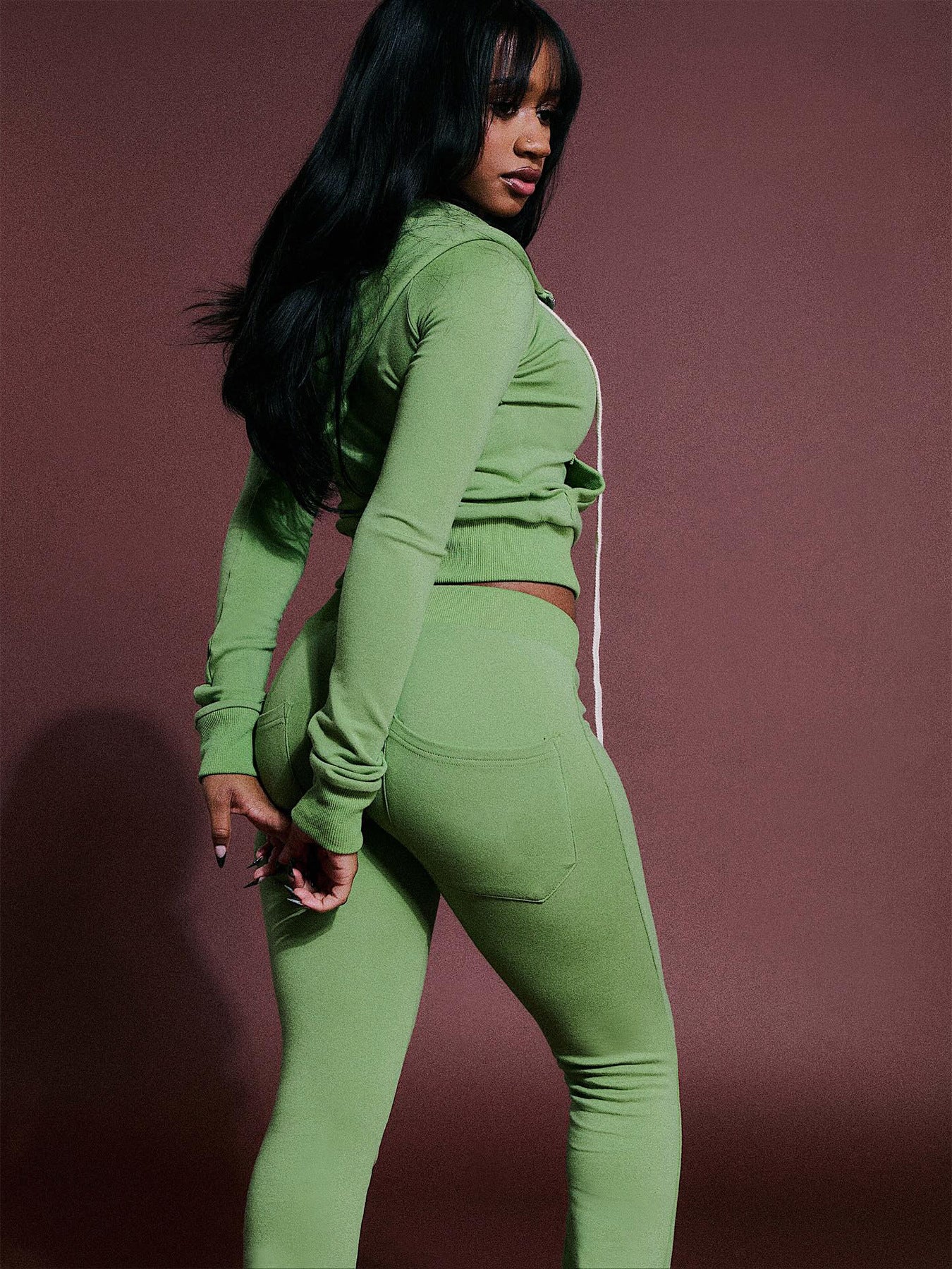 MB1722 Women’s Cropped Hoodie & Flare Pants 2-Piece Tracksuit Set