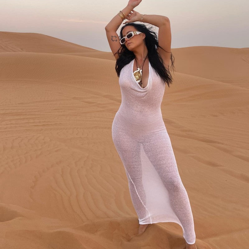 MB1303 Hood Backless Maxi Dress