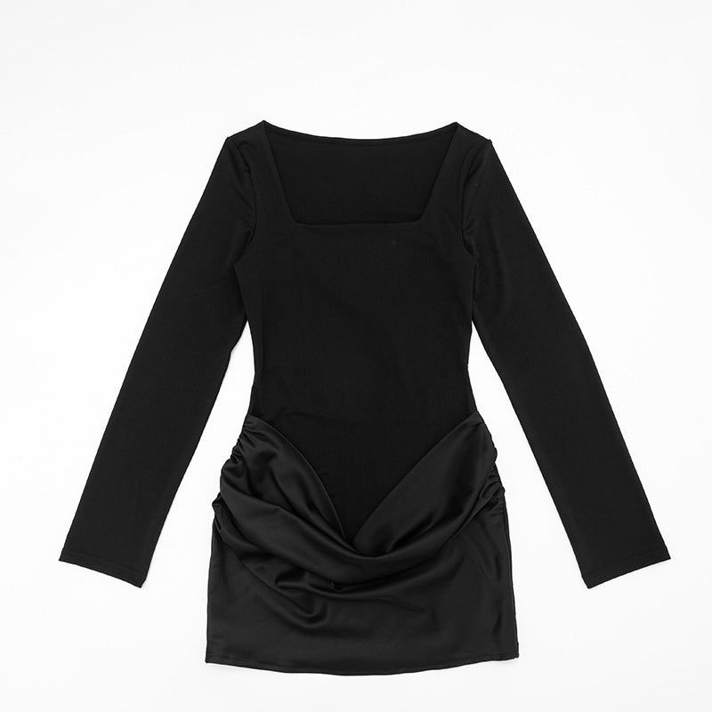 MB1434 Square Neck Long Sleeve Satin Mini Dress