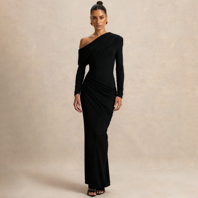 MB1422 One-Shoulder Long Sleeve Bodycon Maxi Dress for Women