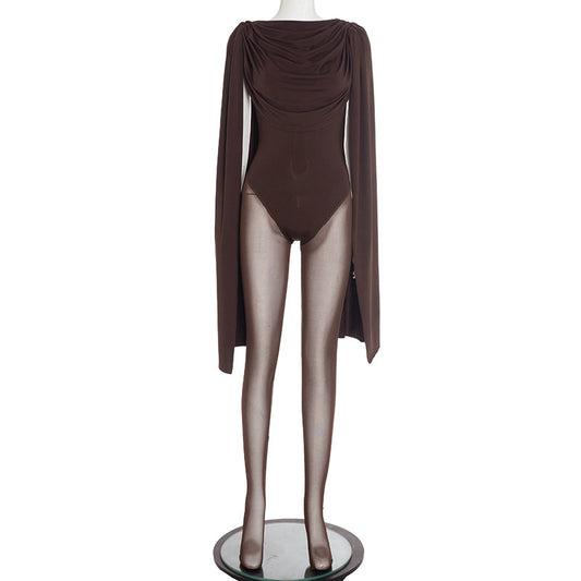 MB1042 Draped Collar Long-Sleeve Jumpsuit