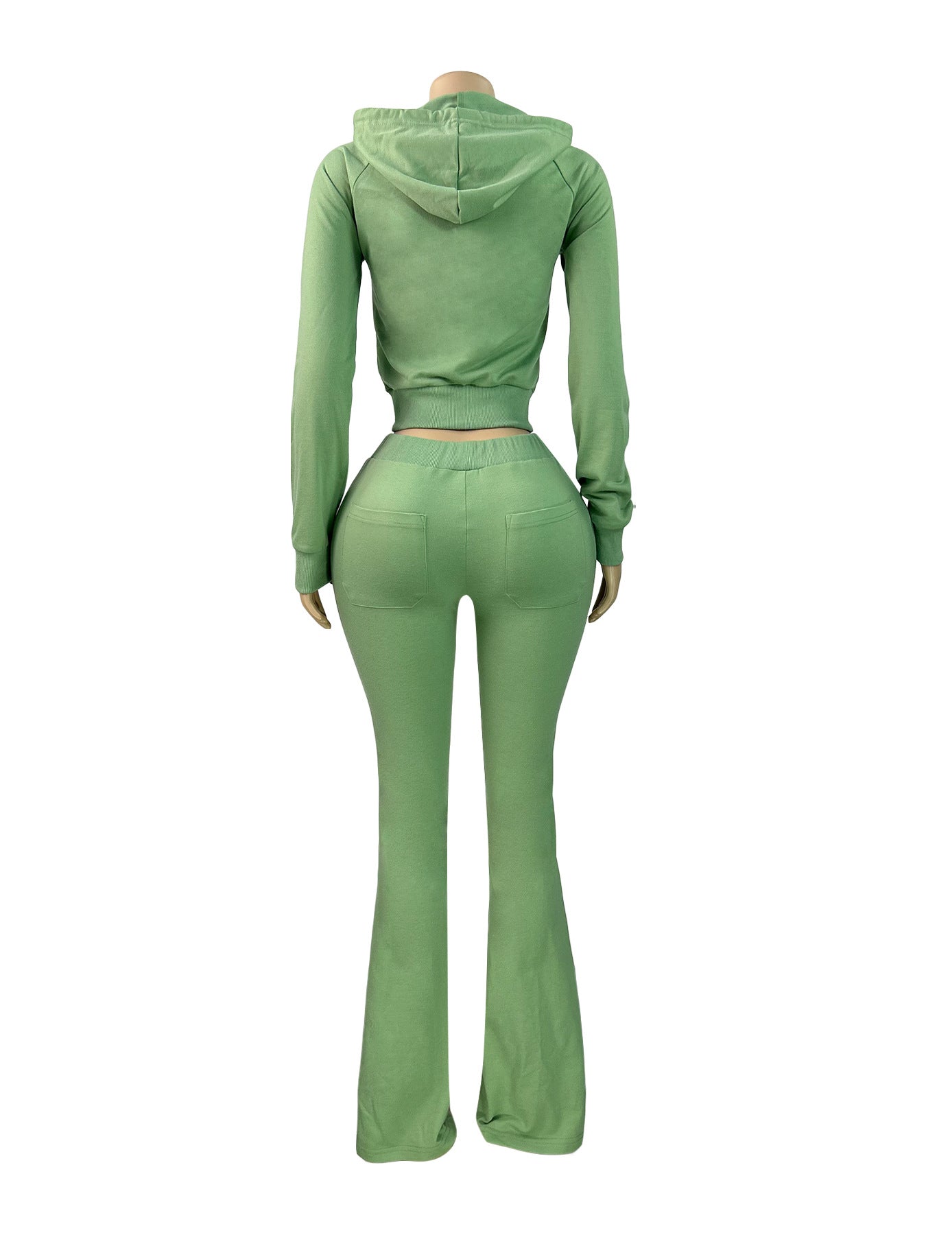 MB1722 Women’s Cropped Hoodie & Flare Pants 2-Piece Tracksuit Set