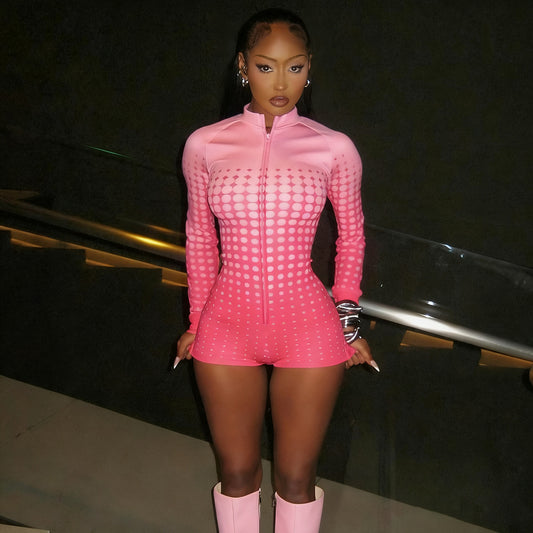 MB1818 Women's Gradient Polka Dot Zip-Up Bodysuit Romper