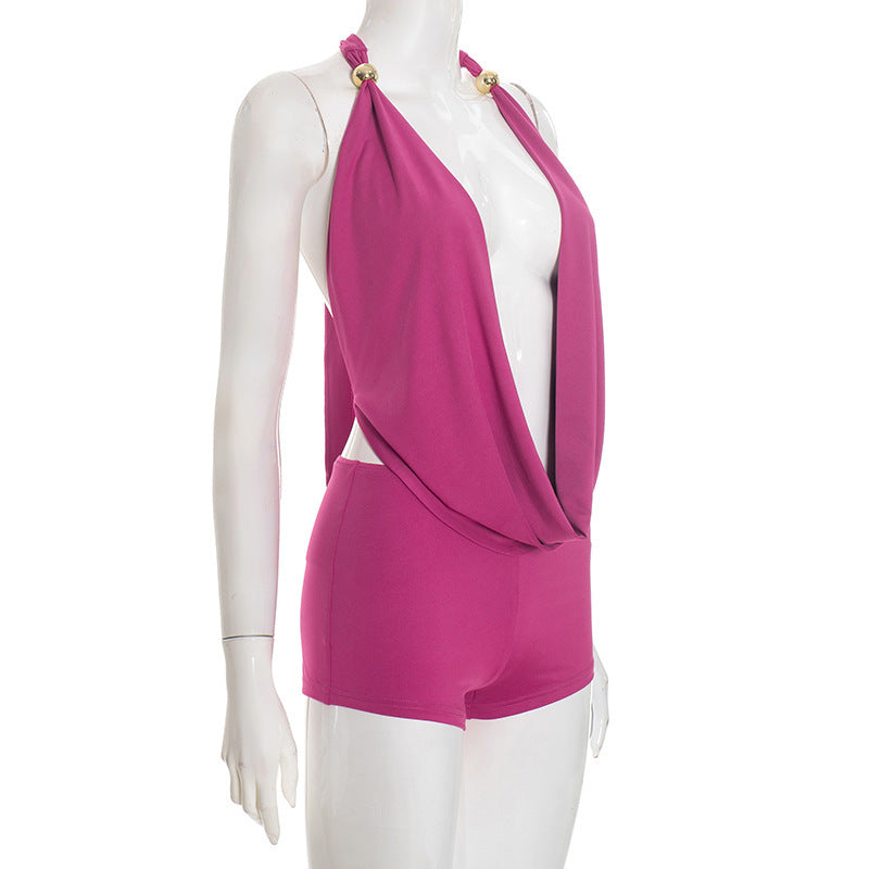 MB10152 Women's Halter Neck Crop Top & High Waist Shorts 2 Piece Set