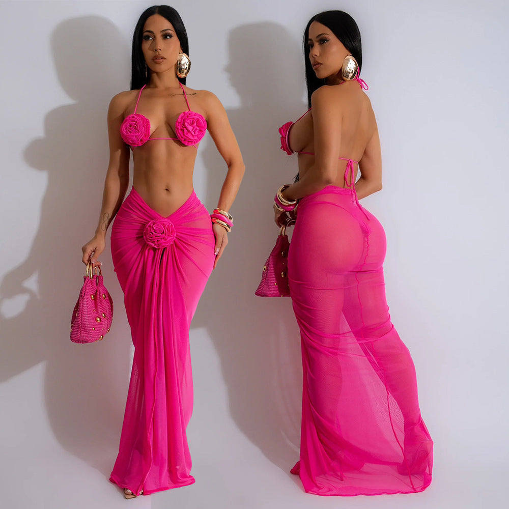 MB1206 Women's 3D Floral Bikini Three-Piece Set