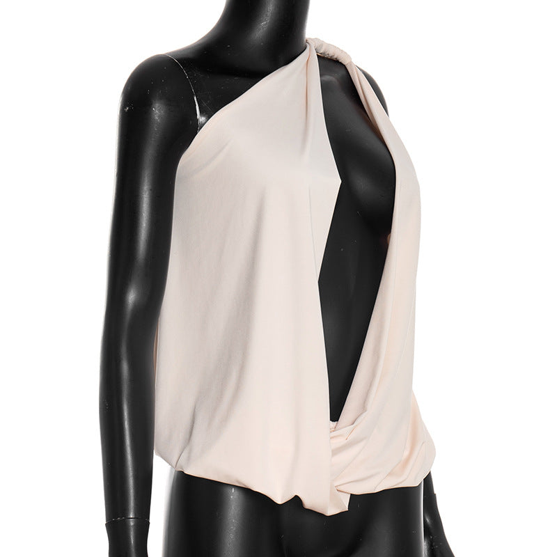 MB10161 Women's Halter Neck Deep V Plunge Front Sleeveless Crop Top