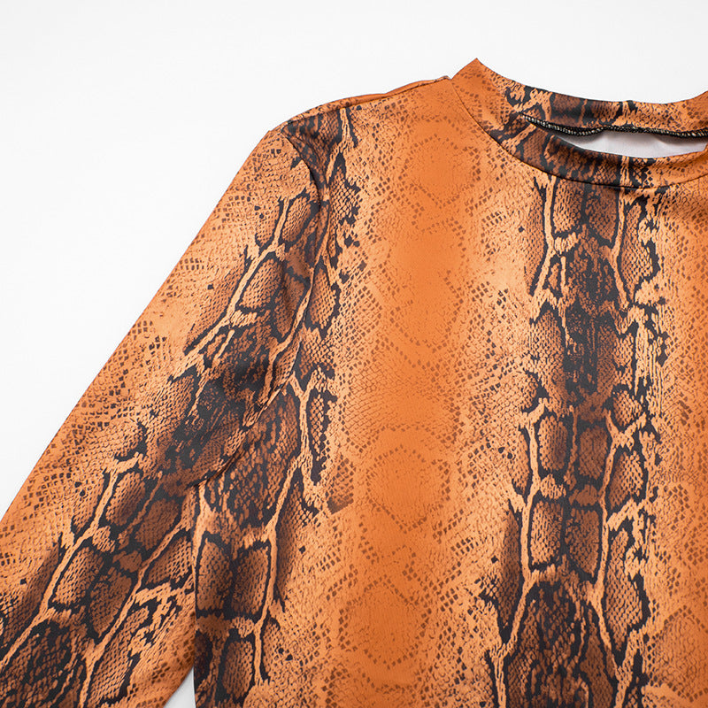 MB10144 Women’s Snake Print Crop Top & Biker Shorts 2-Piece Set