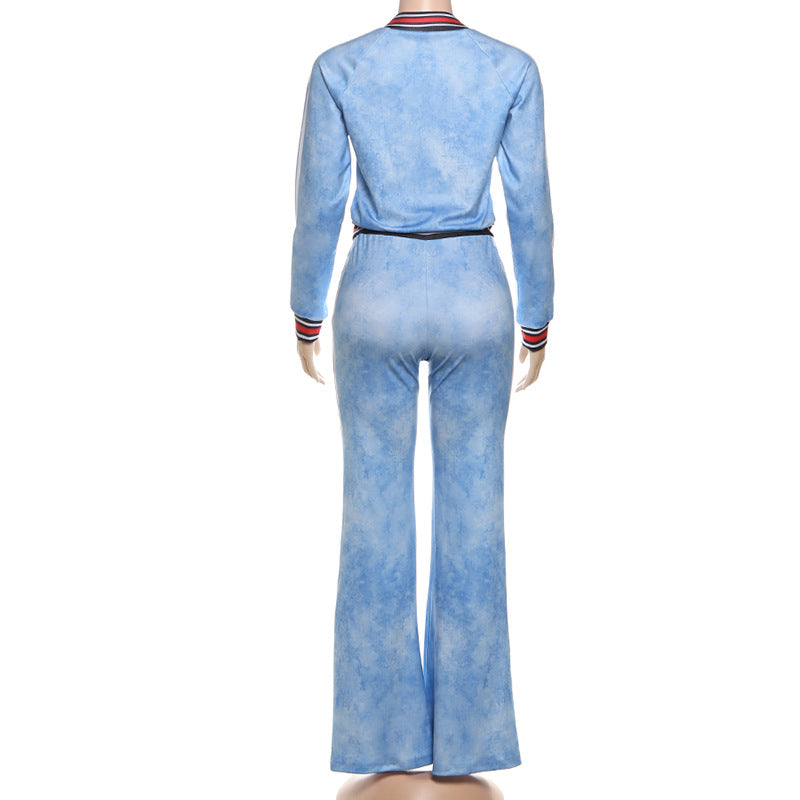 MB1526 Women's Sky Blue Acid Wash Velour 2 Piece Tracksuit