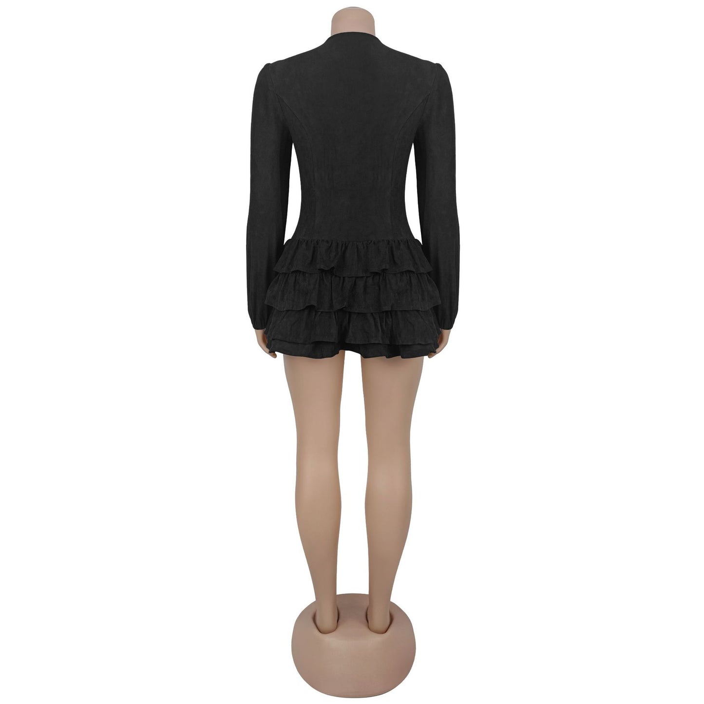 MB1610 Faux Suede Corset Mini Dress - Tiered Ruffle Party Dress