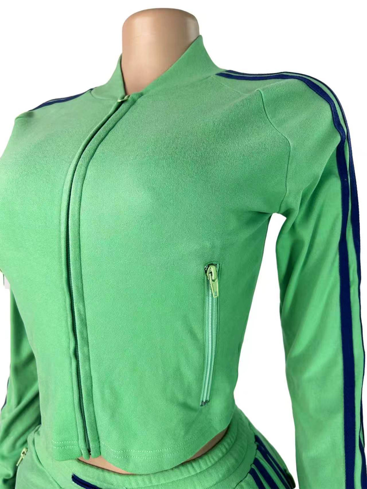 MB1731 Striped Velour Cropped Jacket & High‑Waist Shorts 2‑Piece Tracksuit Set