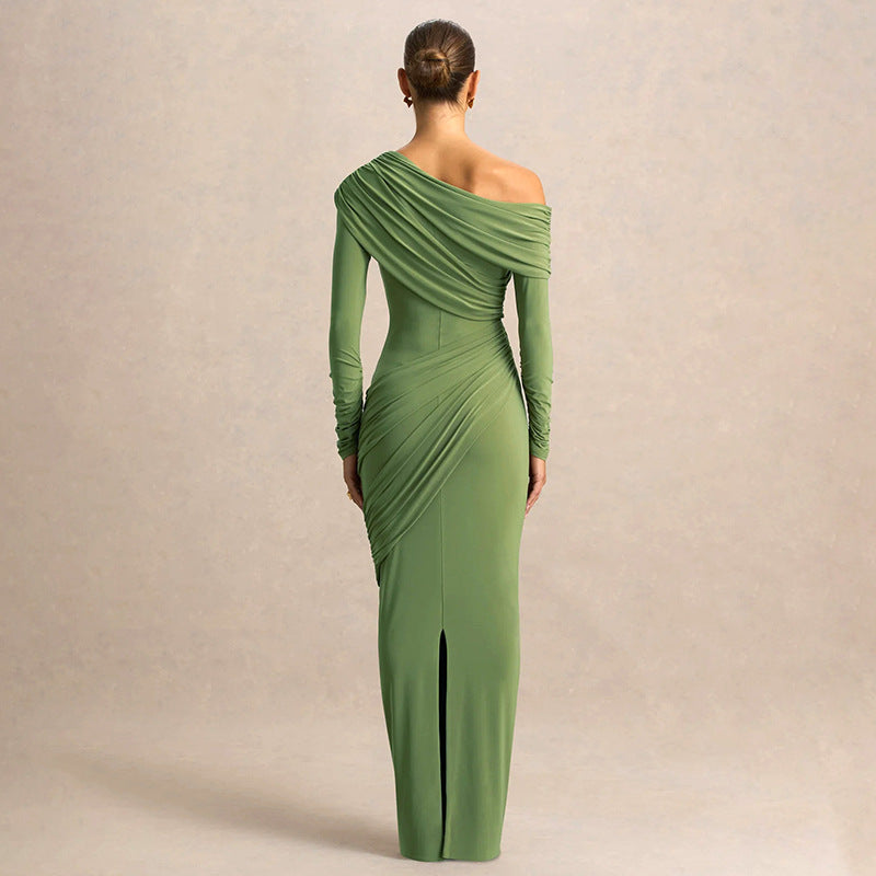 MB1422 One-Shoulder Long Sleeve Bodycon Maxi Dress for Women
