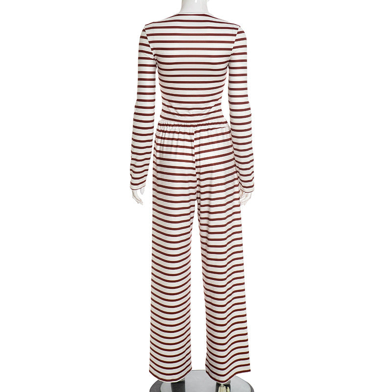 MB1425 Striped Loungewear: Long Sleeve Top + Wide Leg Pants