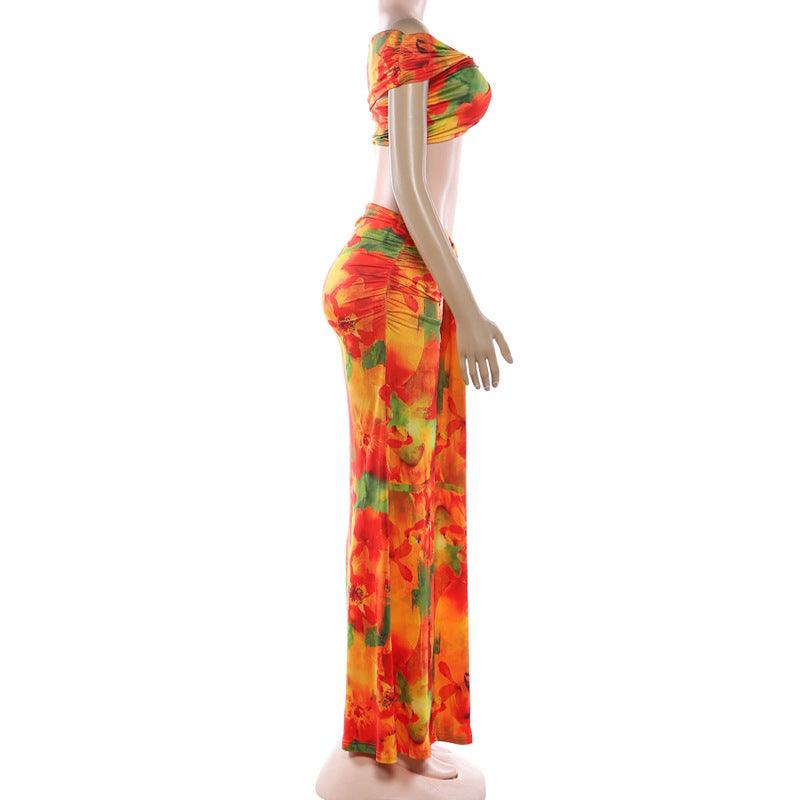 MB1833 Women's Off Shoulder Two Piece Maxi Skirt Set