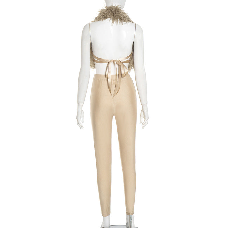 MB1017 Fuzzy Cropped Top and High Waisted Leggings Set