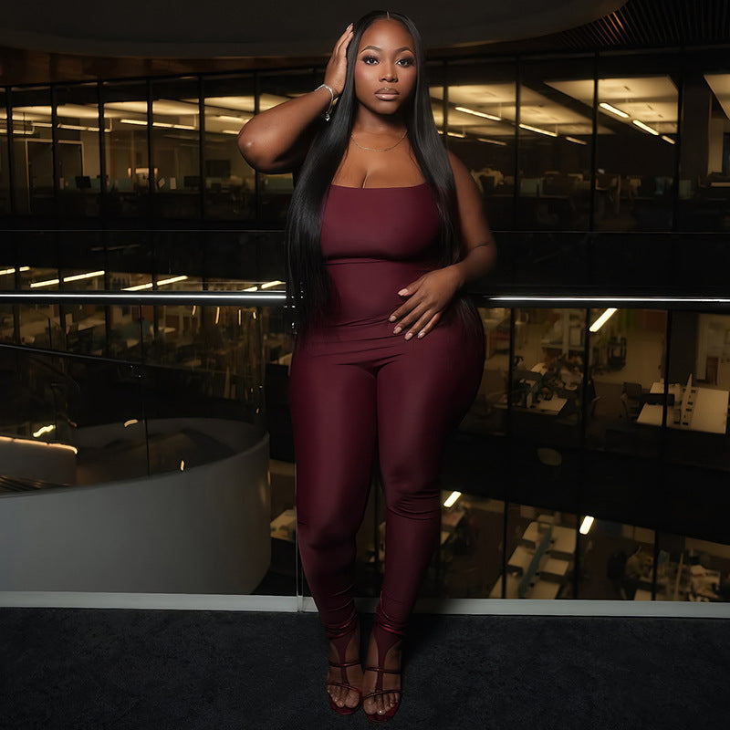 MB10156 Women's Square Neck Jumpsuit with Adjustable Back Tie