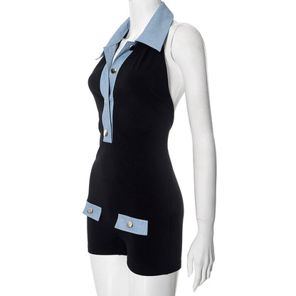 MB1025 Color Block Jumpsuit with Open Back