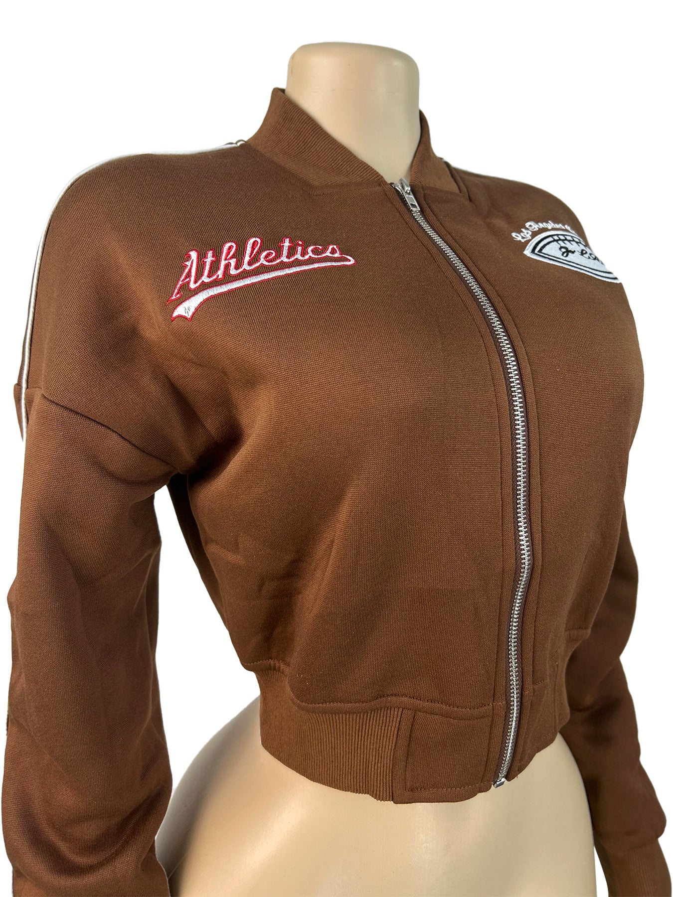 MB1706 Embroidered Cropped Baseball Jacket for Women