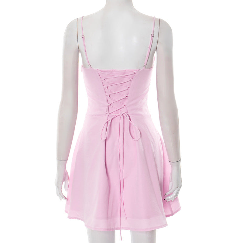 MB1024 Pleated Spaghetti Strap A-Line Mini Dress