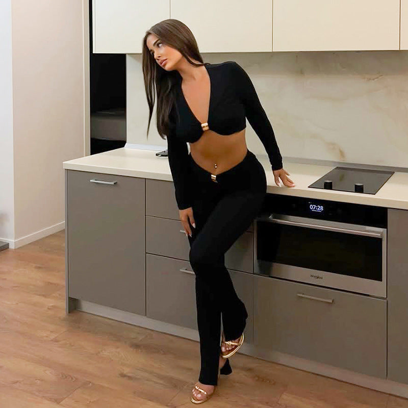 MB1096 Women's 2-Piece Outfit Set - Crop Top & High-Waist Pants