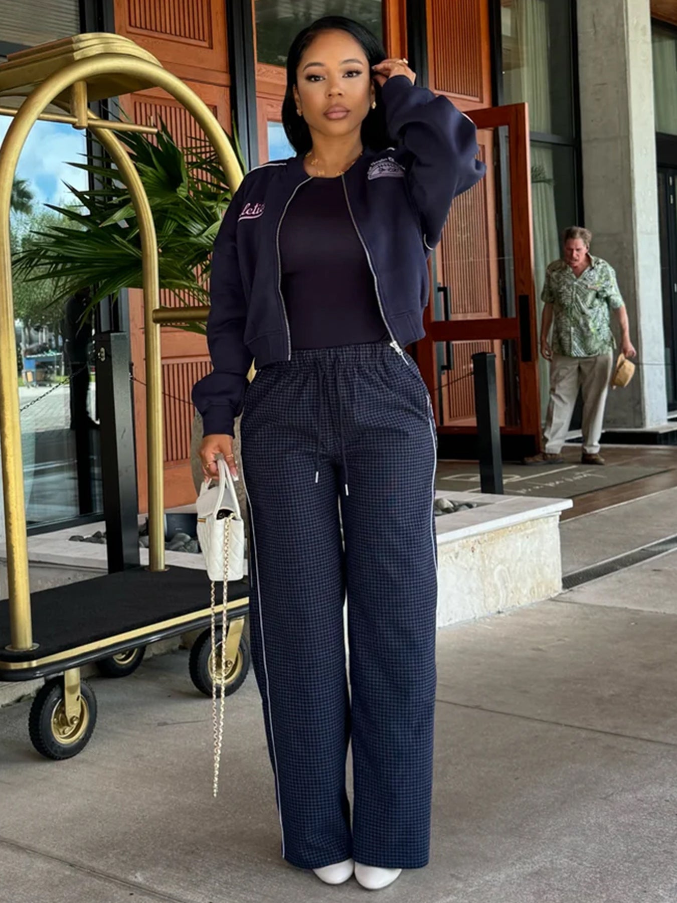 MB1706 Embroidered Cropped Baseball Jacket for Women