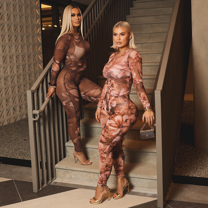 MB1046 Women's Floral Mesh Two-Piece Set