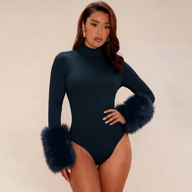 MB10135 Women’s Long Sleeve Fur Cuff Bodysuit