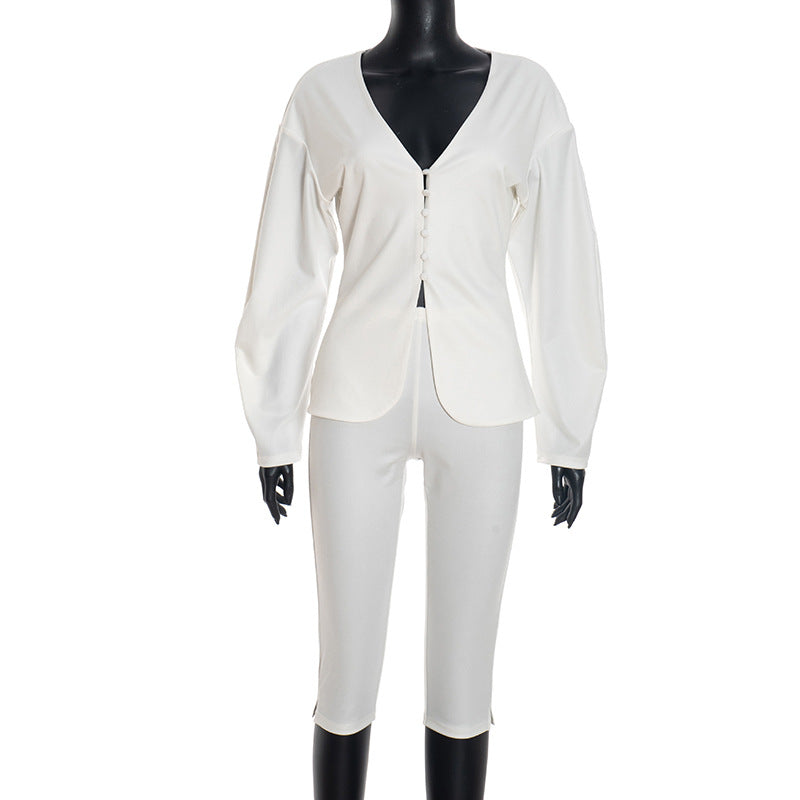 MB10130 Women's Crop Blazer & Capri Pants Two Piece Set