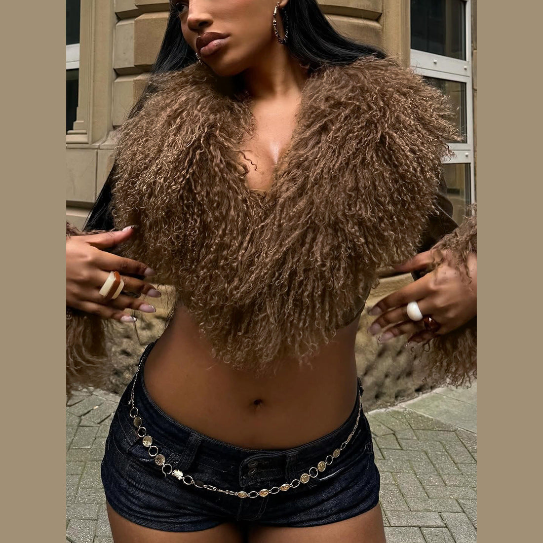 MB1805 Women's Faux Fur & Faux Leather Jacket