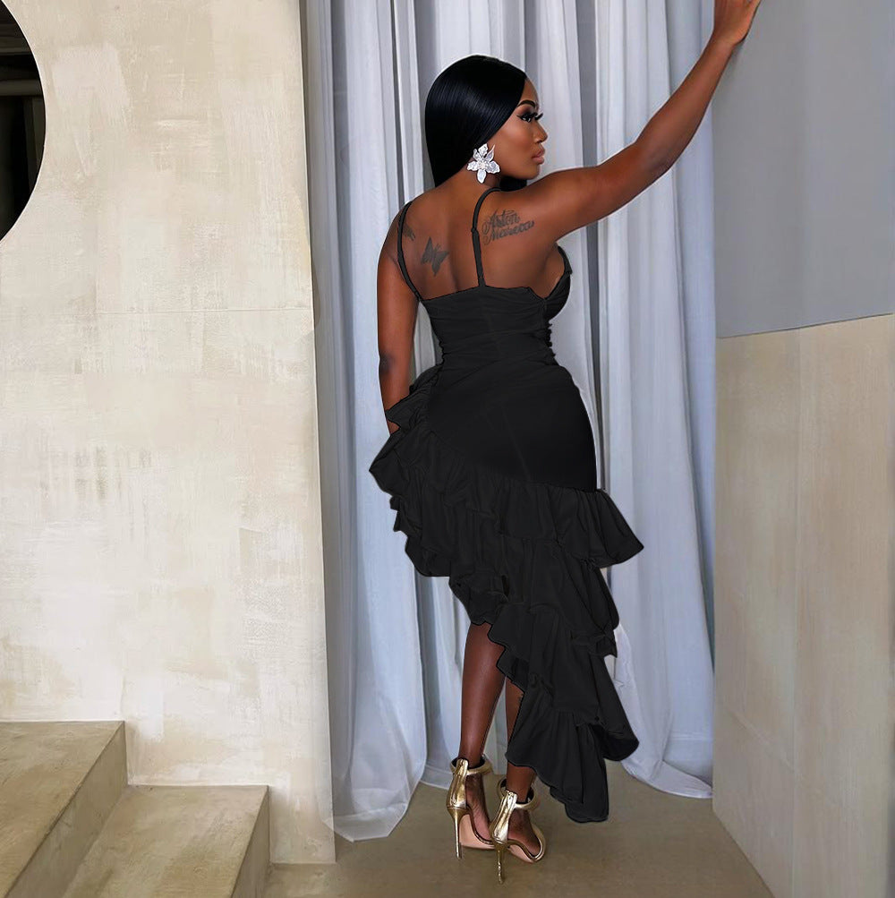 MB1207 Women's Ruffle Spaghetti Strap Dress