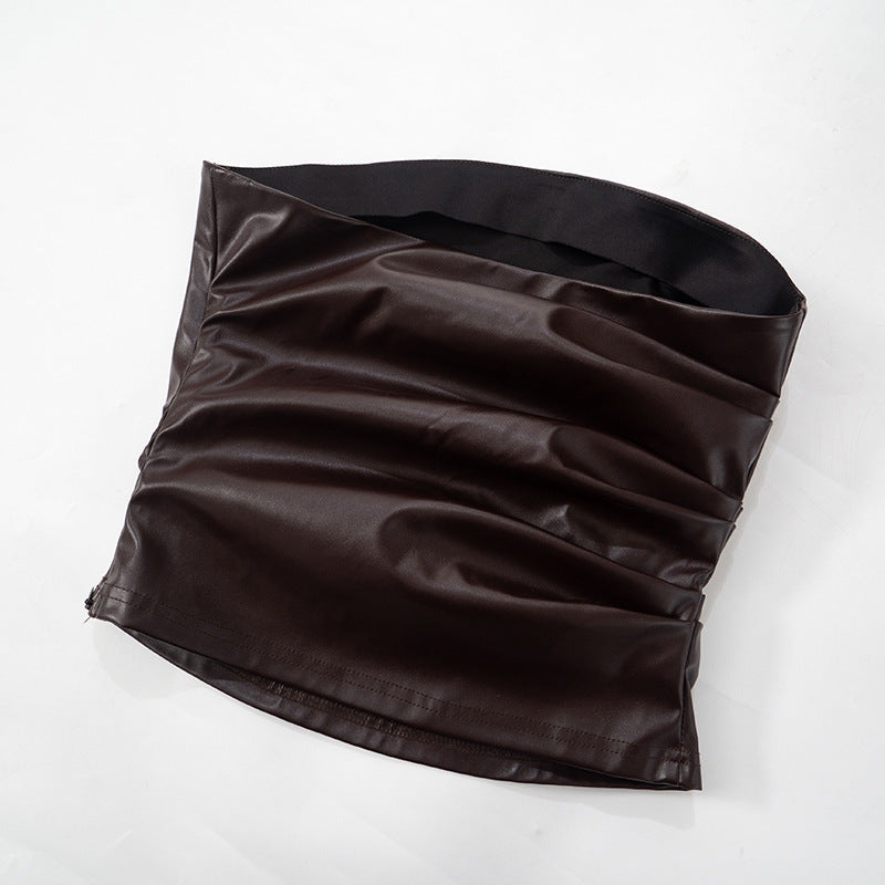 MB1005 Leather Strapless Tube Top for Women