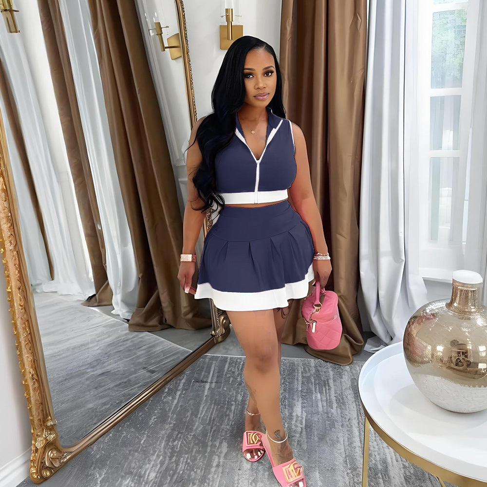 MB1201 Women's Ribbed Sleeveless Crop Top & Mini Skirt Set