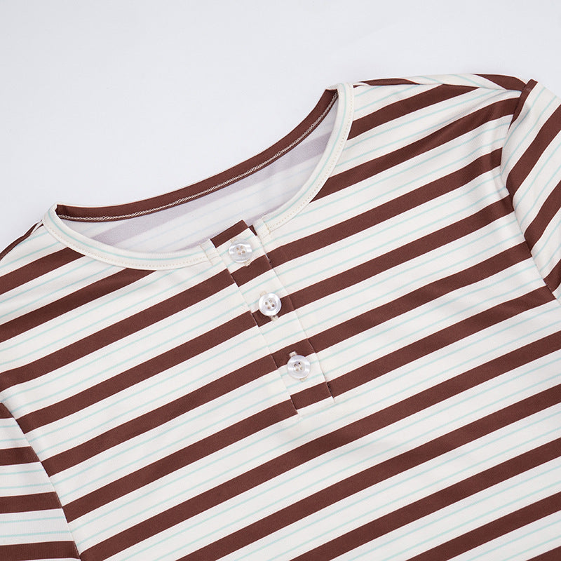 MB1425 Striped Loungewear: Long Sleeve Top + Wide Leg Pants