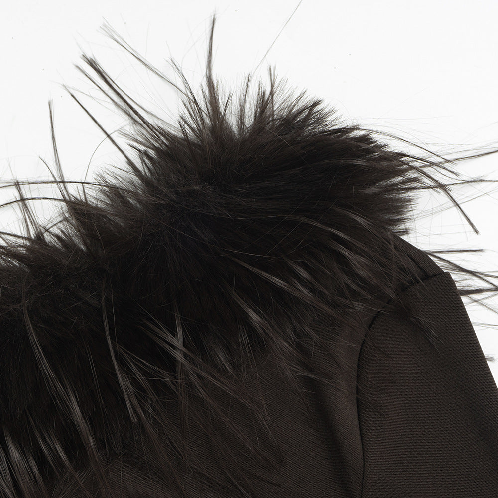 MB1313 Black One-Shoulder Feather Bodycon A-Line Mini Dress