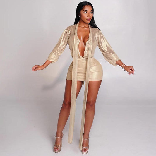 MB1070 Women's Shiny Satin Two-Piece Set