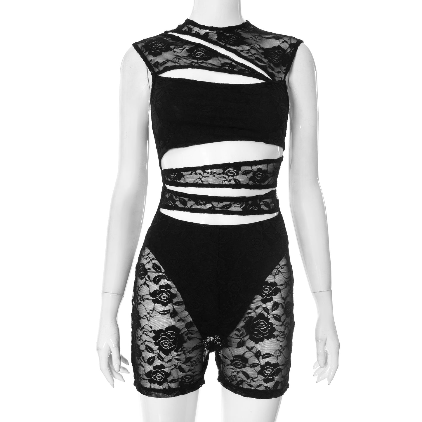 MB1013 Black Lace Cutout Jumpsuit for Woman