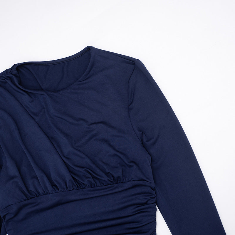 MB1414 Navy Blue Ruched Bodycon Mini Dress for Women