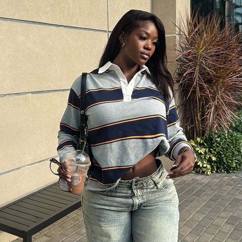 MB10100 Women's Oversized Striped Polo Shirt