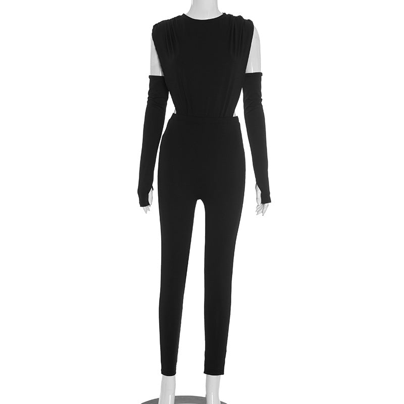 MB1099 Women's Side Cut-Outs Jumpsuit & Leggings Two-Piece Set