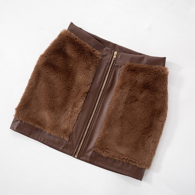 MB1067 Women's Faux Fur & PU Leather Two-Piece Set